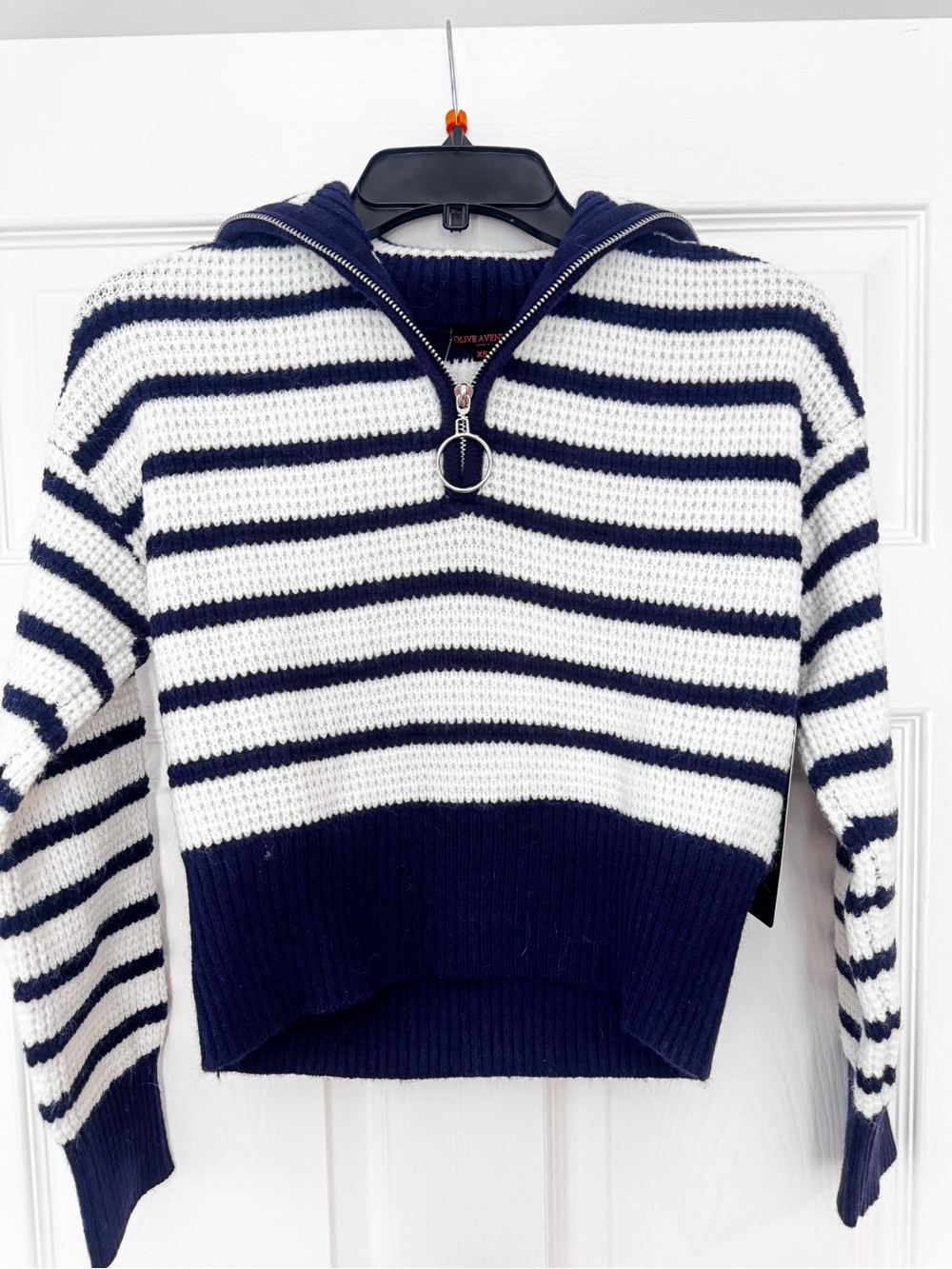 Sailor sweater blue white stripes zip front sailor collar